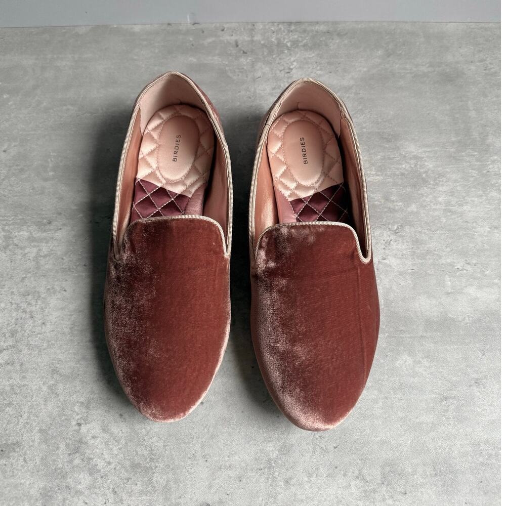 Birdies Heritage The Starling Velvet Flat Loafers Size 9 Amber Salmon Pink EUC